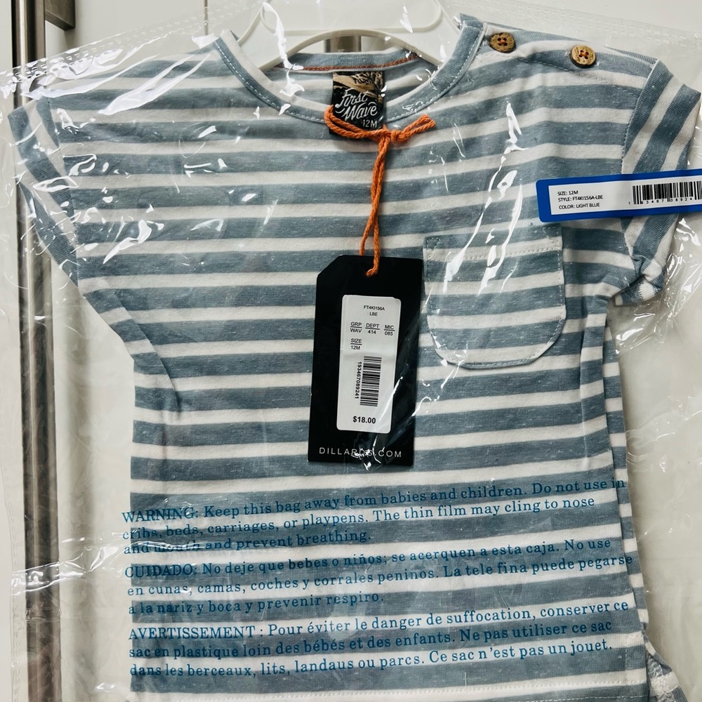 NWT First Wave Dillards Shirt Baby Blue/White Striped MSRP $18 Size: 12 mos - Picture 10 of 10